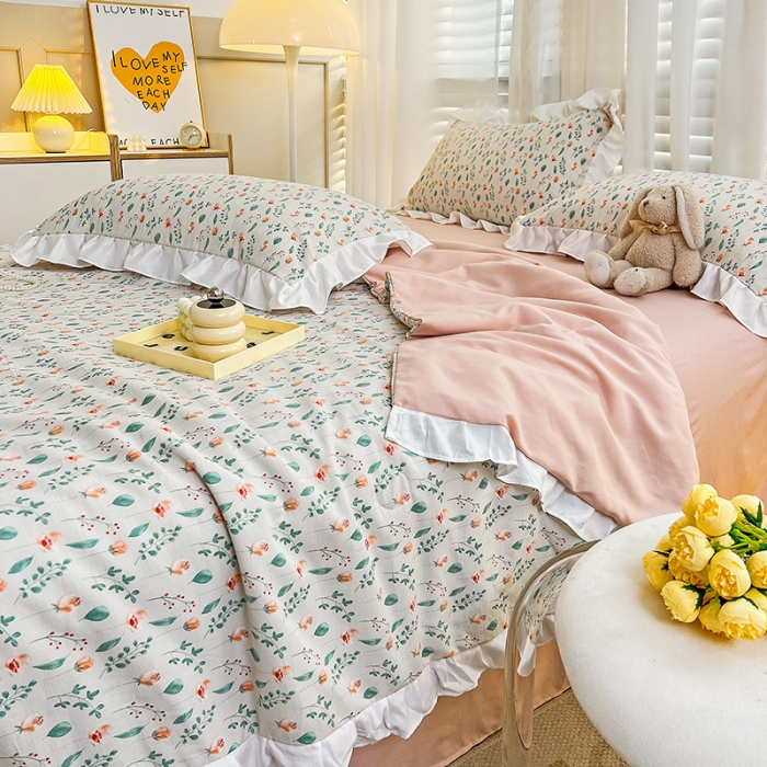 91家纺网 家纺一手货源 找家纺 澳梵 小清新水洗棉麻夏被四件套 爱丽丝