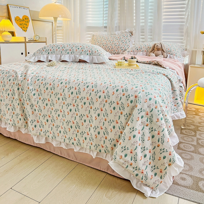 91家纺网 家纺一手货源 找家纺 澳梵 小清新水洗棉麻夏被四件套 爱丽丝