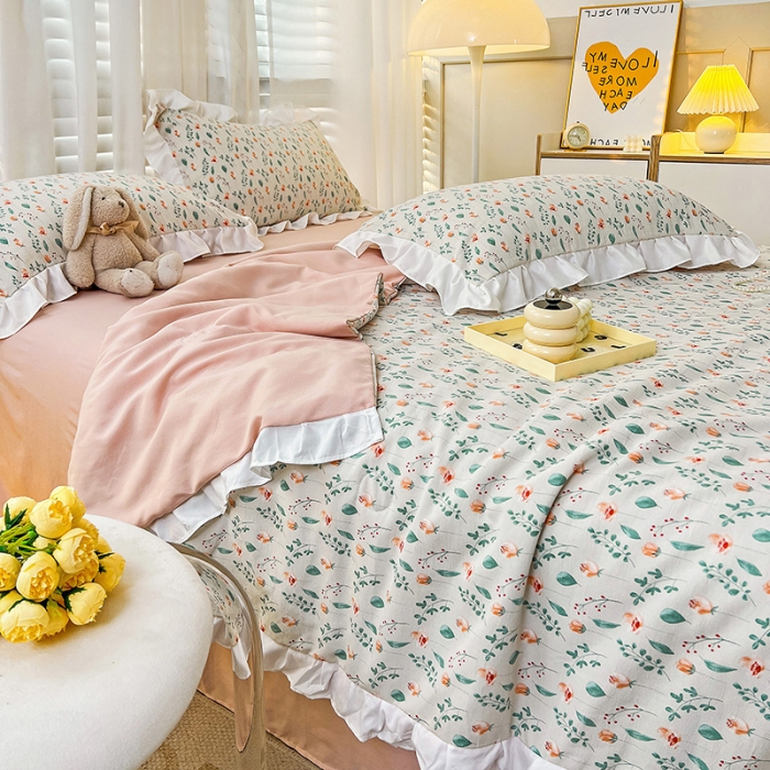 91家纺网 家纺一手货源 找家纺 澳梵 小清新水洗棉麻夏被四件套 爱丽丝