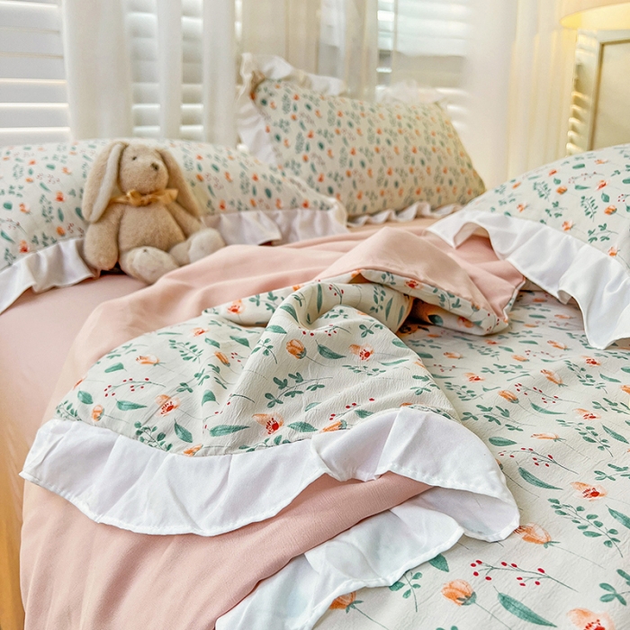 91家纺网 家纺一手货源 找家纺 澳梵 小清新水洗棉麻夏被四件套 爱丽丝