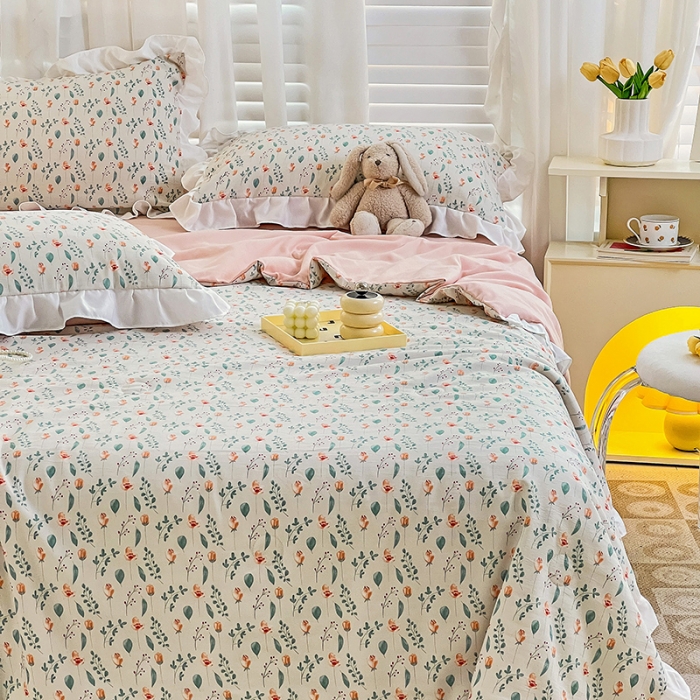 91家纺网 家纺一手货源 找家纺 澳梵 小清新水洗棉麻夏被四件套 爱丽丝