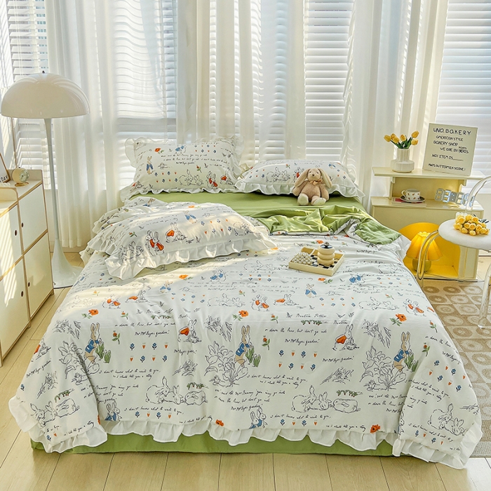 91家纺网 家纺一手货源 找家纺 澳梵 小清新水洗棉麻夏被四件套 彼得兔