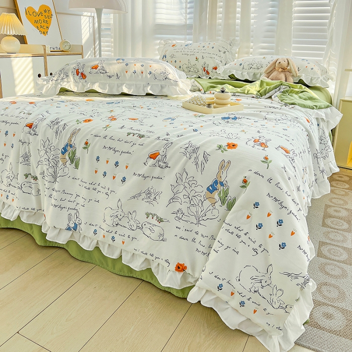 91家纺网 家纺一手货源 找家纺 澳梵 小清新水洗棉麻夏被四件套 彼得兔