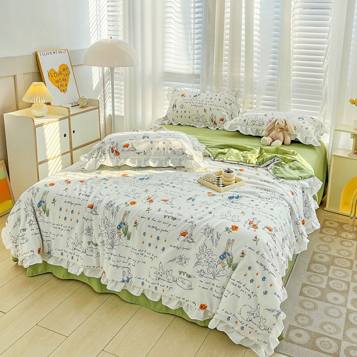 91家纺网 家纺一手货源 找家纺 澳梵 小清新水洗棉麻夏被四件套 彼得兔