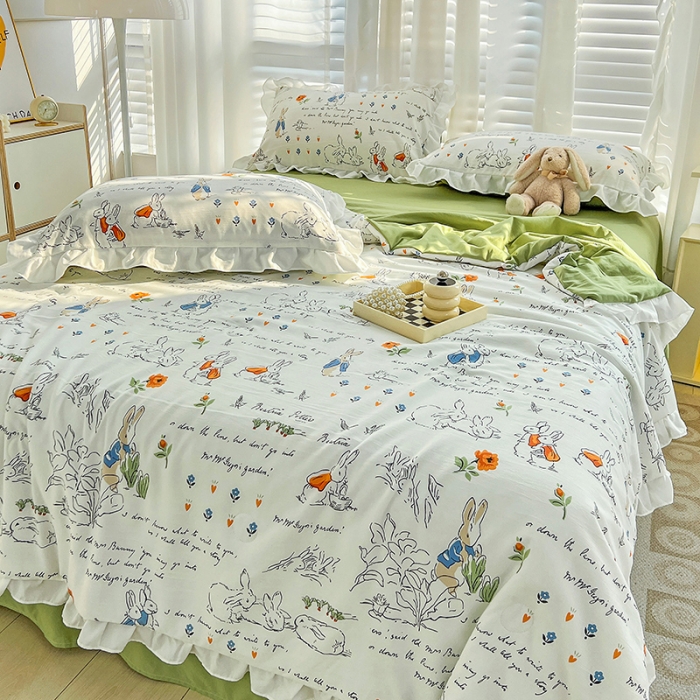 91家纺网 家纺一手货源 找家纺 澳梵 小清新水洗棉麻夏被四件套 彼得兔