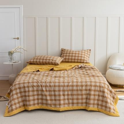 寐眠 2023新款全棉色织水洗棉夏被子被芯（羽丝棉） 棕咖格