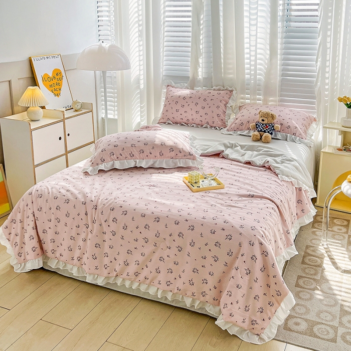 91家纺网 家纺一手货源 找家纺 澳梵 小清新水洗棉麻夏被四件套 达菲庄园