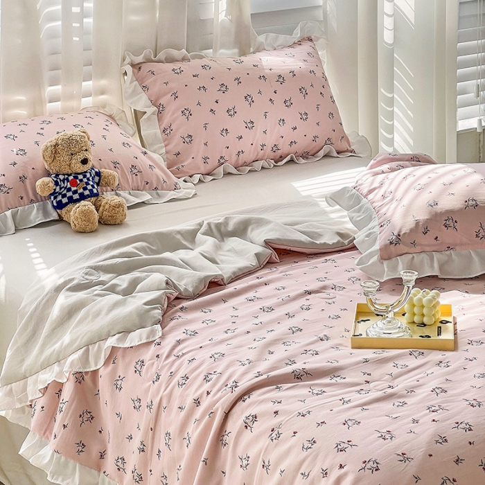 91家纺网 家纺一手货源 找家纺 澳梵 小清新水洗棉麻夏被四件套 达菲庄园