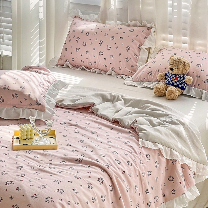 91家纺网 家纺一手货源 找家纺 澳梵 小清新水洗棉麻夏被四件套 达菲庄园