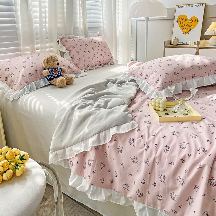 91家纺网 家纺一手货源 找家纺 澳梵 小清新水洗棉麻夏被四件套 达菲庄园