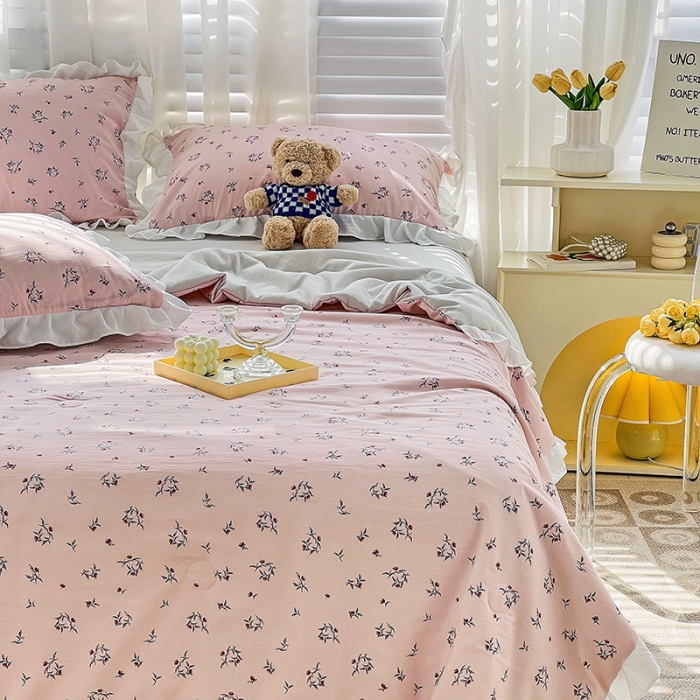 91家纺网 家纺一手货源 找家纺 澳梵 小清新水洗棉麻夏被四件套 达菲庄园