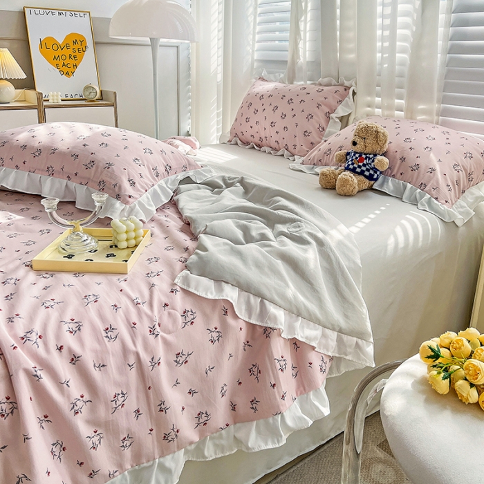 91家纺网 家纺一手货源 找家纺 澳梵 小清新水洗棉麻夏被四件套 达菲庄园