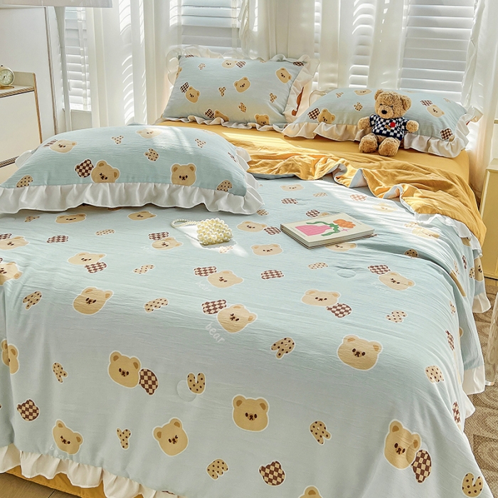 91家纺网 家纺一手货源 找家纺 澳梵 小清新水洗棉麻夏被四件套 嘟嘟熊