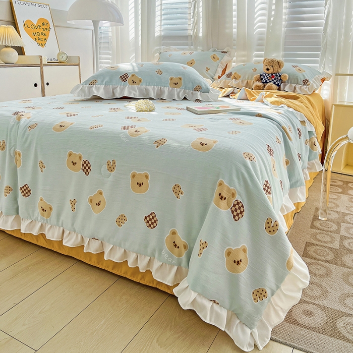 91家纺网 家纺一手货源 找家纺 澳梵 小清新水洗棉麻夏被四件套 嘟嘟熊