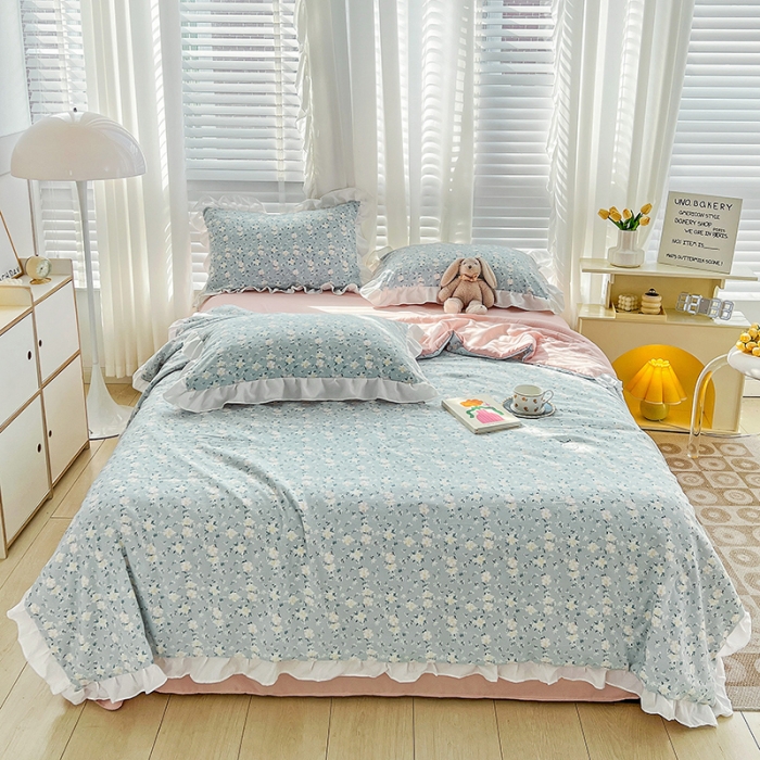 91家纺网 家纺一手货源 找家纺 澳梵 小清新水洗棉麻夏被四件套 朵拉