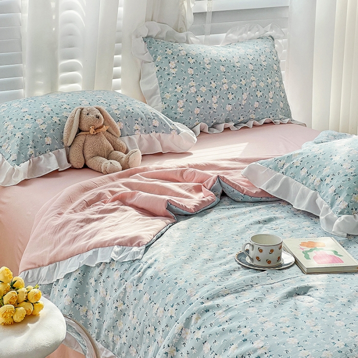 91家纺网 家纺一手货源 找家纺 澳梵 小清新水洗棉麻夏被四件套 朵拉