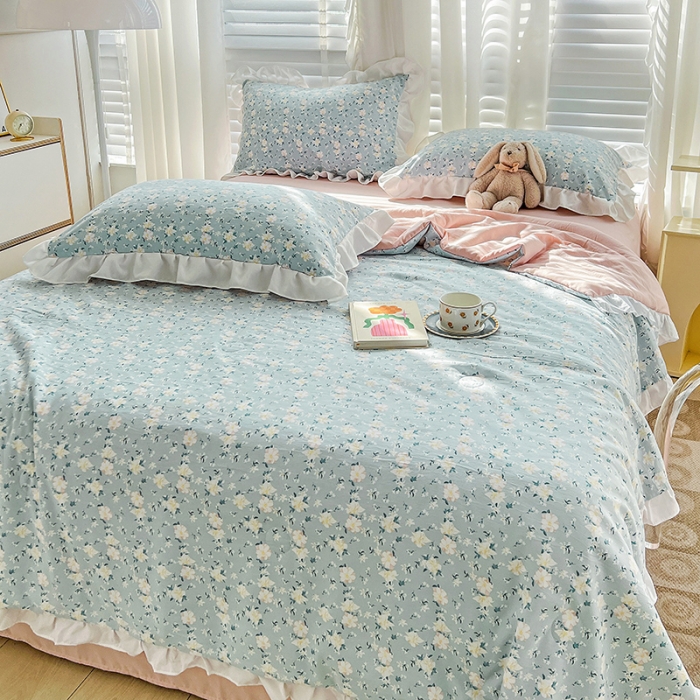 91家纺网 家纺一手货源 找家纺 澳梵 小清新水洗棉麻夏被四件套 朵拉