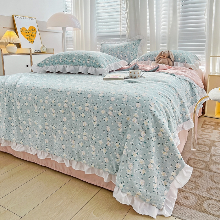 91家纺网 家纺一手货源 找家纺 澳梵 小清新水洗棉麻夏被四件套 朵拉