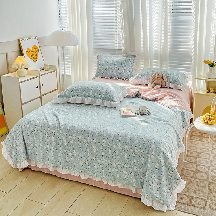 91家纺网 家纺一手货源 找家纺 澳梵 小清新水洗棉麻夏被四件套 朵拉