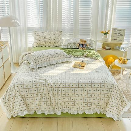 澳梵 小清新水洗棉麻夏被四件套 格子心心