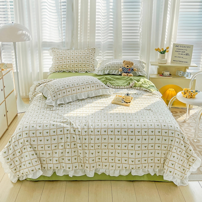 91家纺网 家纺一手货源 找家纺 澳梵 小清新水洗棉麻夏被四件套 格子心心