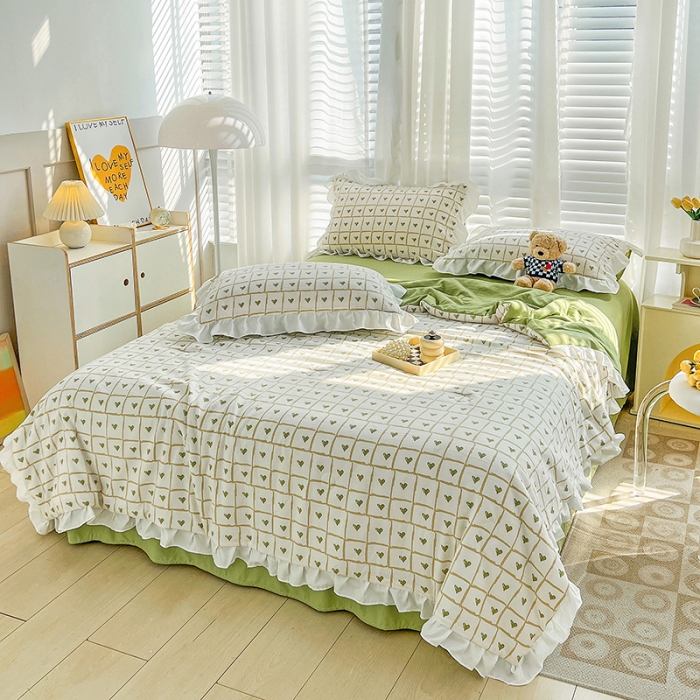 91家纺网 家纺一手货源 找家纺 澳梵 小清新水洗棉麻夏被四件套 格子心心