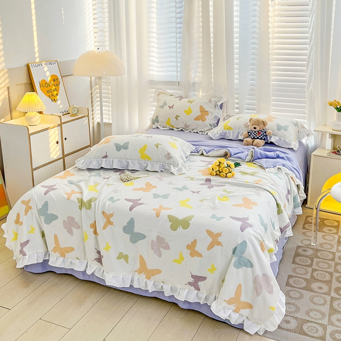 91家纺网 家纺一手货源 找家纺 澳梵 小清新水洗棉麻夏被四件套 蝴蝶