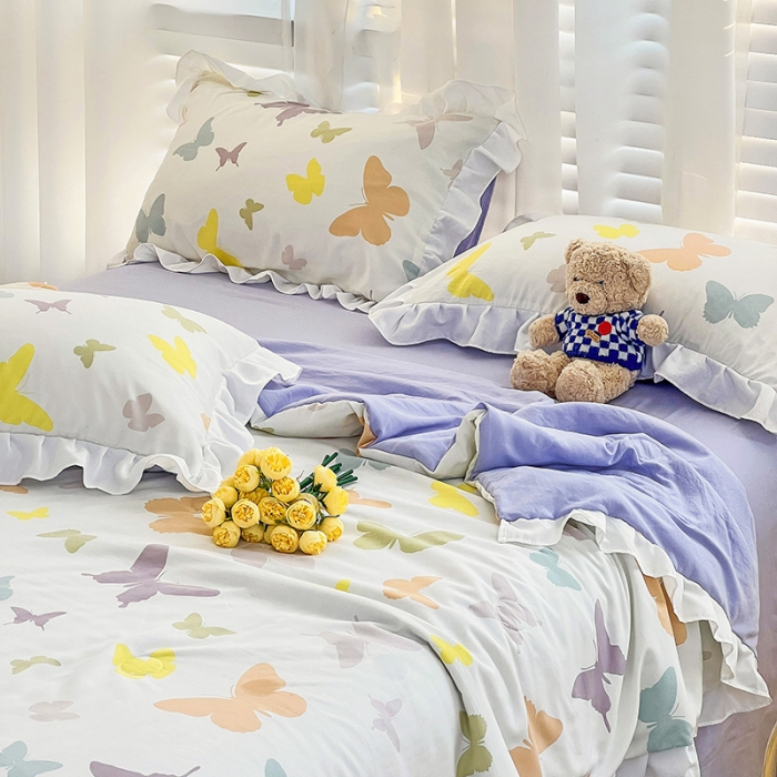 91家纺网 家纺一手货源 找家纺 澳梵 小清新水洗棉麻夏被四件套 蝴蝶