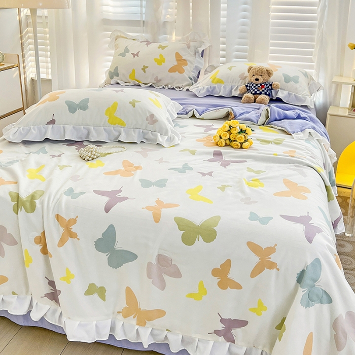 91家纺网 家纺一手货源 找家纺 澳梵 小清新水洗棉麻夏被四件套 蝴蝶