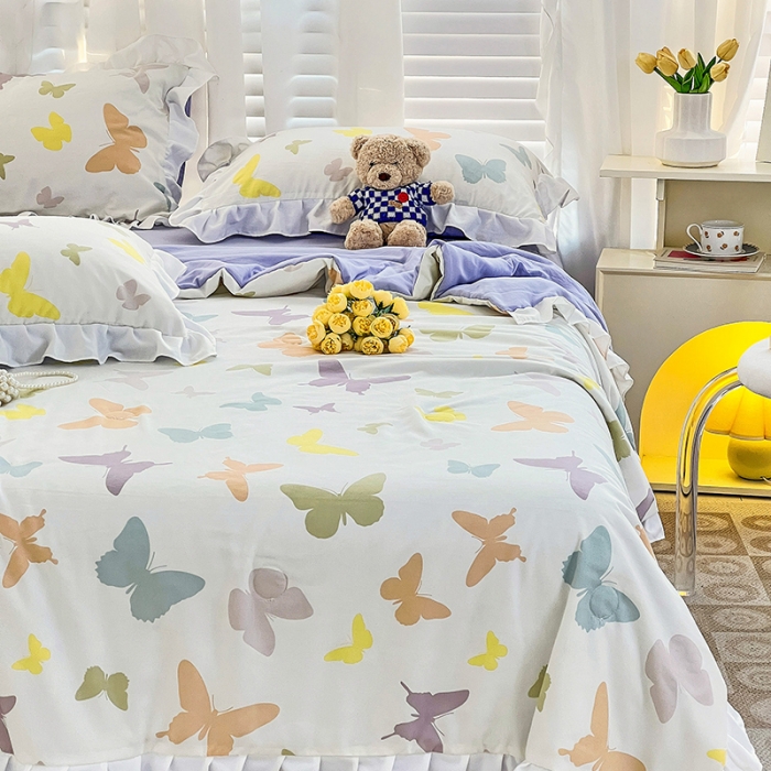 91家纺网 家纺一手货源 找家纺 澳梵 小清新水洗棉麻夏被四件套 蝴蝶