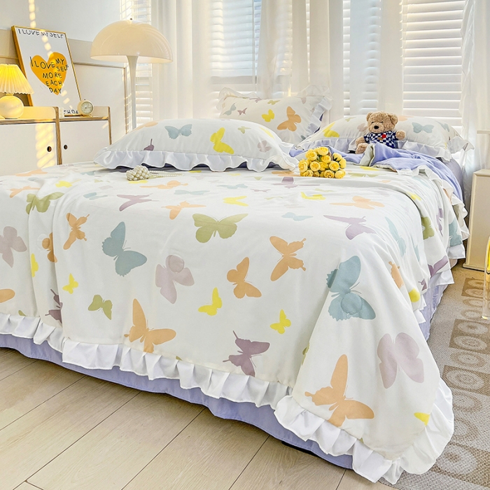 91家纺网 家纺一手货源 找家纺 澳梵 小清新水洗棉麻夏被四件套 蝴蝶