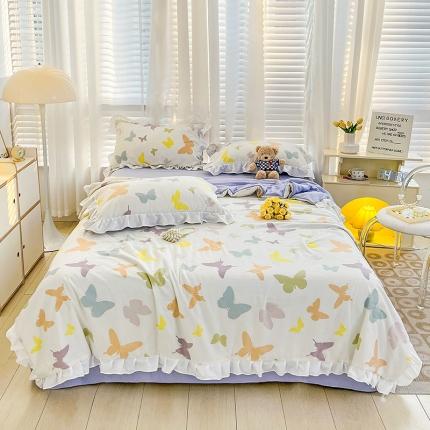 澳梵 小清新水洗棉麻夏被四件套 蝴蝶