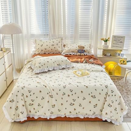 澳梵 小清新水洗棉麻夏被四件套 花颂