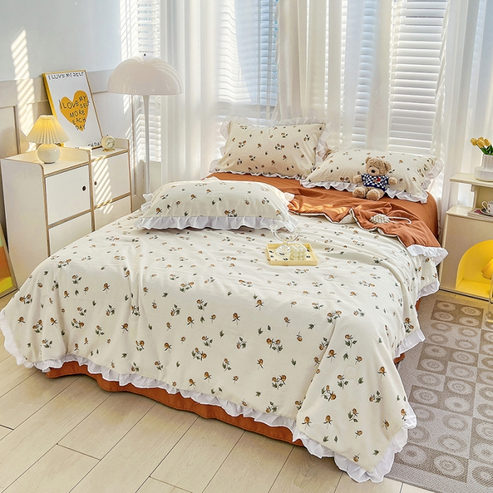 91家纺网 家纺一手货源 找家纺 澳梵 小清新水洗棉麻夏被四件套 花颂