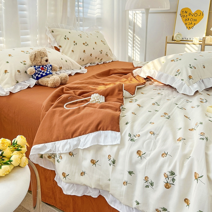 91家纺网 家纺一手货源 找家纺 澳梵 小清新水洗棉麻夏被四件套 花颂