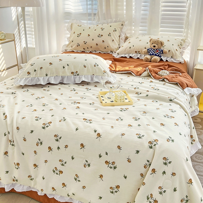 91家纺网 家纺一手货源 找家纺 澳梵 小清新水洗棉麻夏被四件套 花颂