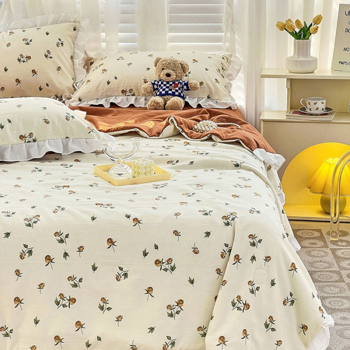 91家纺网 家纺一手货源 找家纺 澳梵 小清新水洗棉麻夏被四件套 花颂