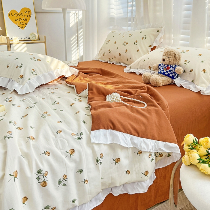 91家纺网 家纺一手货源 找家纺 澳梵 小清新水洗棉麻夏被四件套 花颂