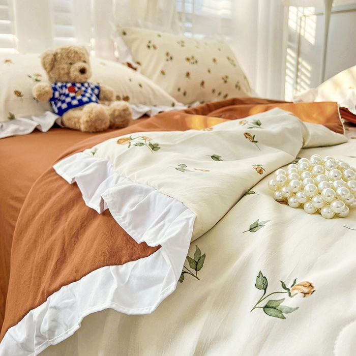 91家纺网 家纺一手货源 找家纺 澳梵 小清新水洗棉麻夏被四件套 花颂