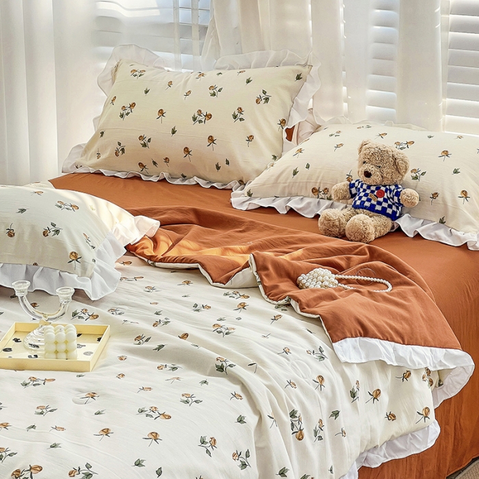 91家纺网 家纺一手货源 找家纺 澳梵 小清新水洗棉麻夏被四件套 花颂