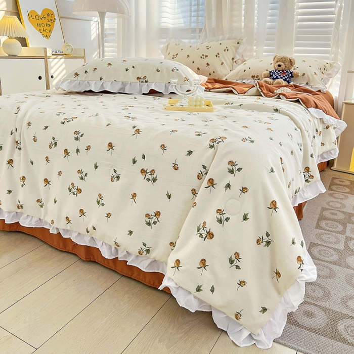 91家纺网 家纺一手货源 找家纺 澳梵 小清新水洗棉麻夏被四件套 花颂