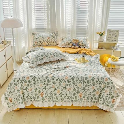 澳梵 小清新水洗棉麻夏被四件套 绿影