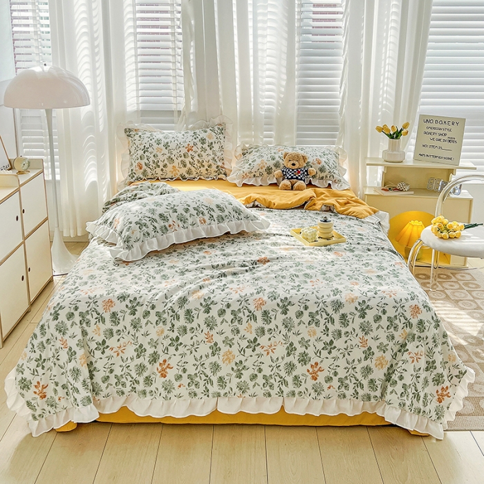 91家纺网 家纺一手货源 找家纺 澳梵 小清新水洗棉麻夏被四件套 绿影