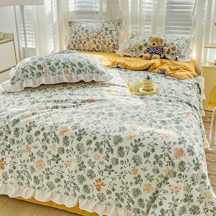 91家纺网 家纺一手货源 找家纺 澳梵 小清新水洗棉麻夏被四件套 绿影