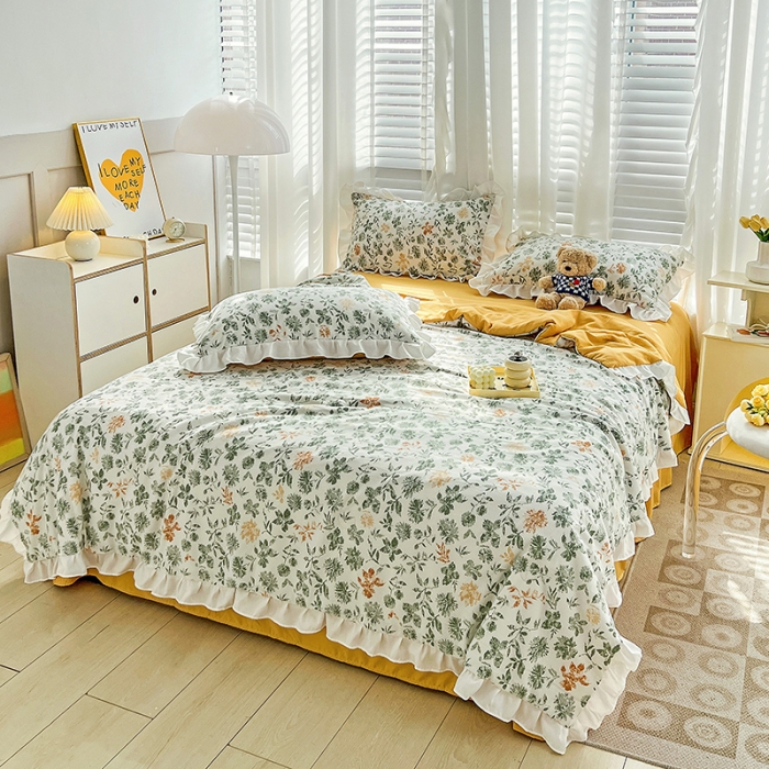 91家纺网 家纺一手货源 找家纺 澳梵 小清新水洗棉麻夏被四件套 绿影