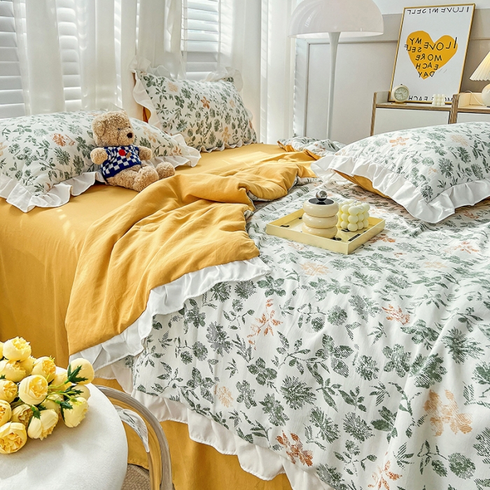 91家纺网 家纺一手货源 找家纺 澳梵 小清新水洗棉麻夏被四件套 绿影