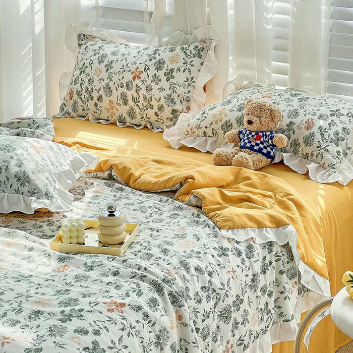 91家纺网 家纺一手货源 找家纺 澳梵 小清新水洗棉麻夏被四件套 绿影