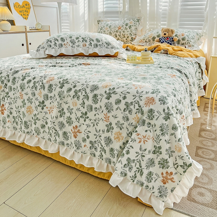 91家纺网 家纺一手货源 找家纺 澳梵 小清新水洗棉麻夏被四件套 绿影