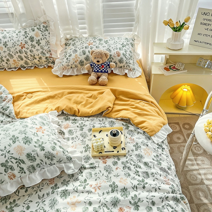 91家纺网 家纺一手货源 找家纺 澳梵 小清新水洗棉麻夏被四件套 绿影