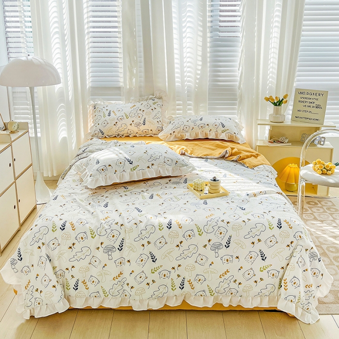 91家纺网 家纺一手货源 找家纺 澳梵 小清新水洗棉麻夏被四件套 萌萌熊